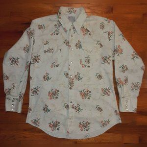 Vintage H Bar C Floral Print Western Shirt Pearl Snaps '70s